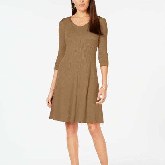NY Collection V-Neck Ribbed Sweater Dress PS - Picture 2 of 2